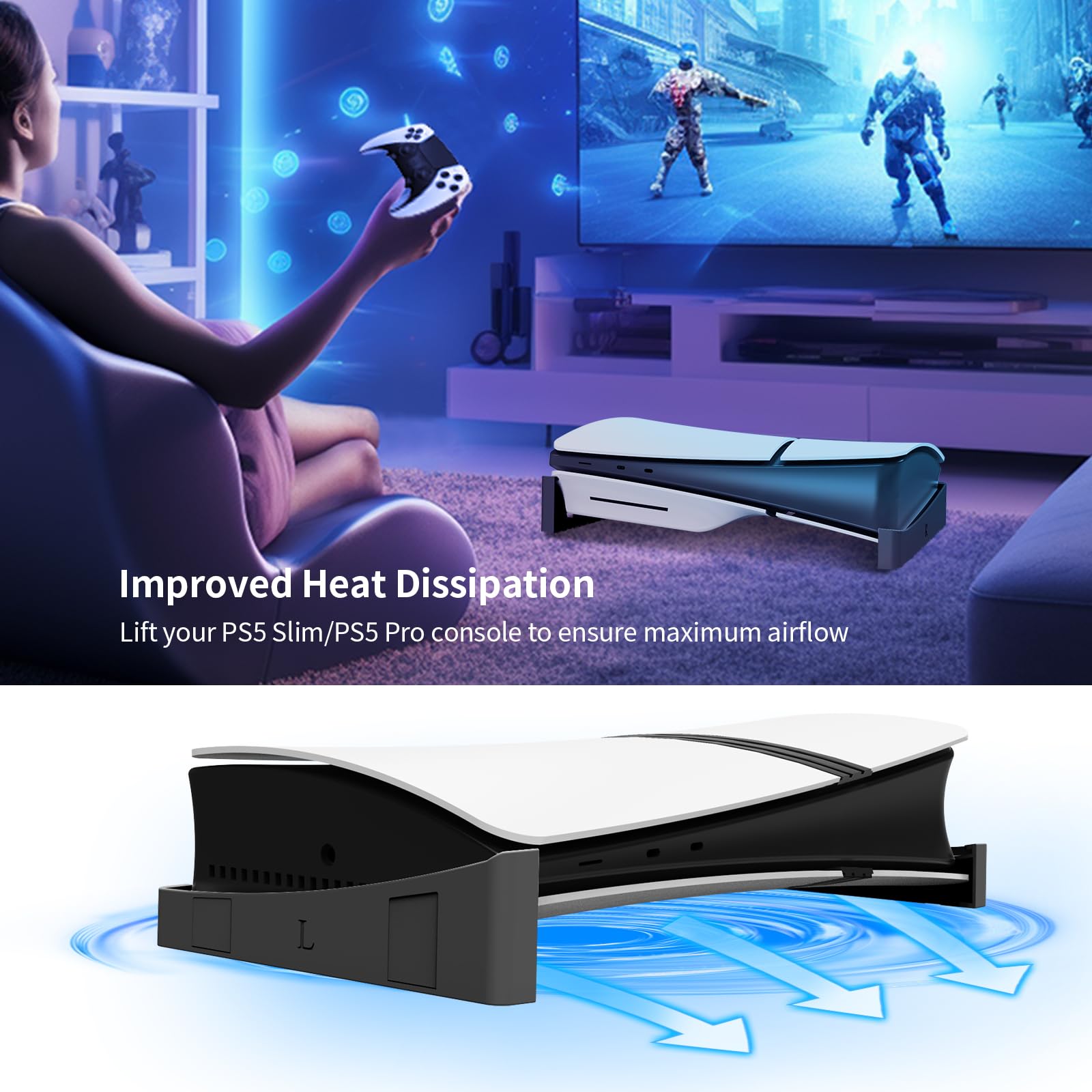 BeisDirect Soporte horizontal para consola Sony PS5 Slim, soporte base compatible con discos PS5 y edición digital PS5 Slim accesorios con almohadillas antideslizantes (negro)