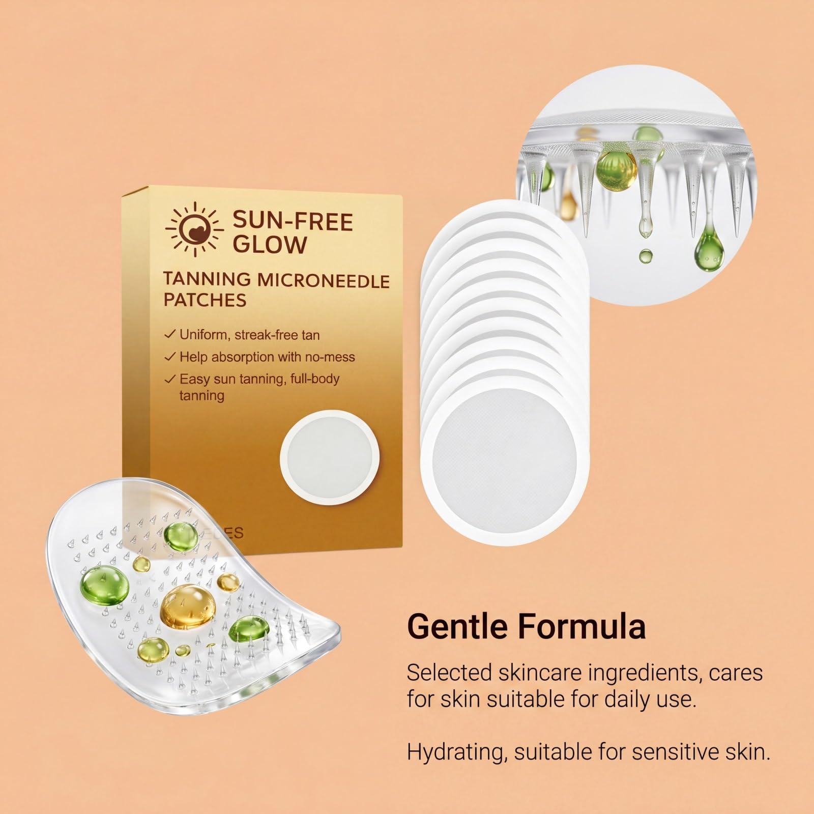 Microdarts Samoopalacz Bezsłoneczny Plaster 10 sztuk, Naturalne opalanie Mikroigły z DHA i Erytrrulozą, Nawilżający do wszystkich rodzajów skóry, dla mężczyzn i kobiet (1 szt.)