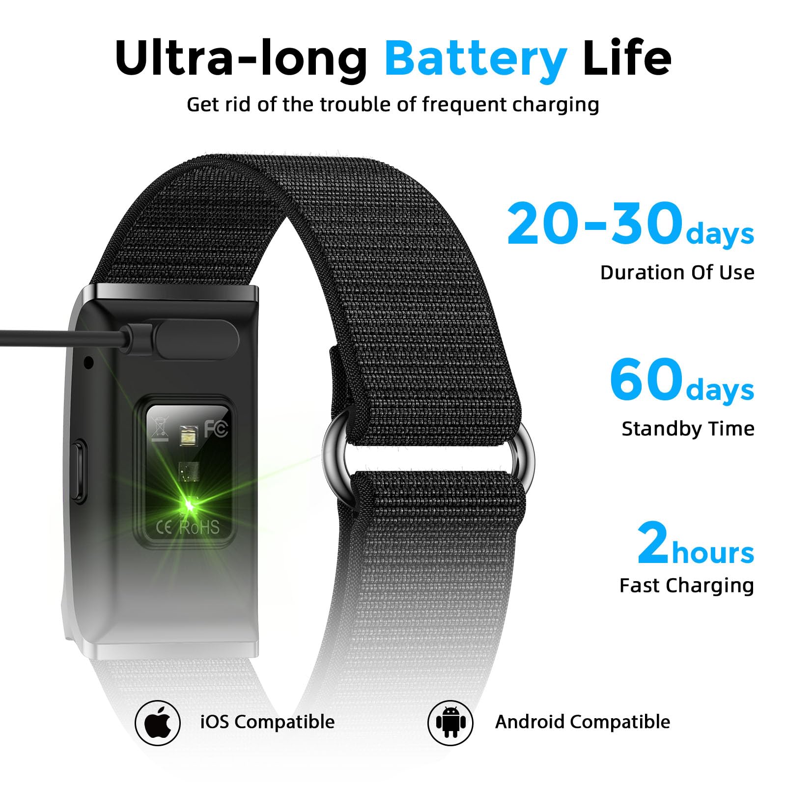 Smart Health Wristband, Bluetooth Connected Wearable Fitness Tracker, 127 Exercise Modes, 1ATM Water Resistant, Tracks Heart Rate/Blood Pressure/SpO2/Sleep/Steps