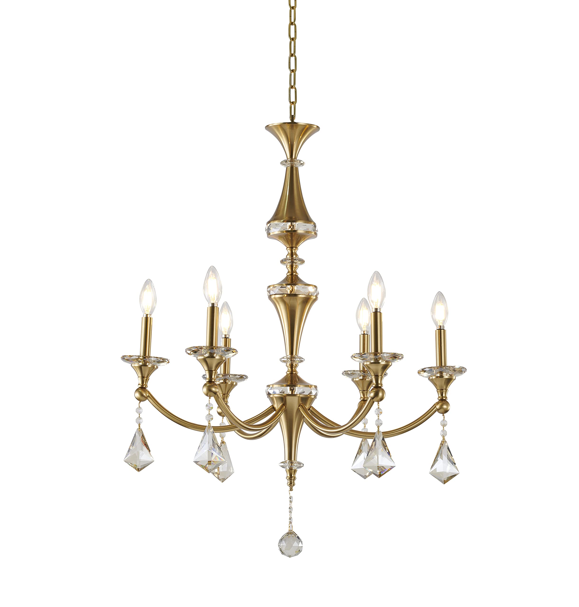 LA44C27BR 6-Light Chandelier, Satin Brass Chandelier Ceiling Light