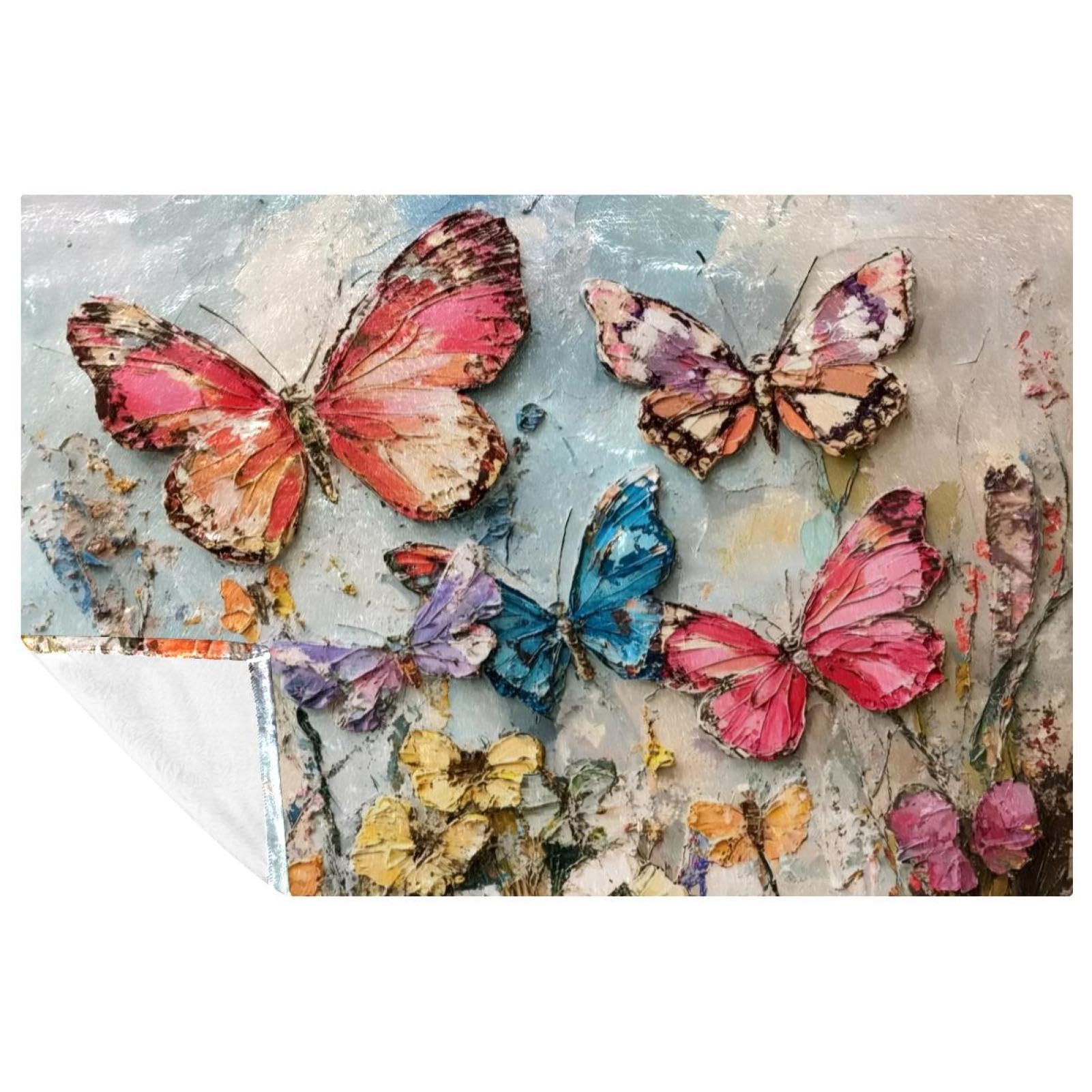 Couverture fleurs et papillons vintage douceur premium lit et sofa