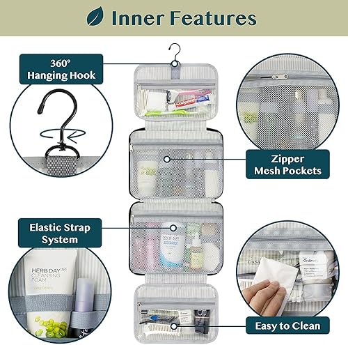 Miniatura 3 de PAVILIA Neceser colgante bolsa de viaje para mujeres y hombres, organizador de cosméticos plegable, bolsa de maquillaje resistente al agua,