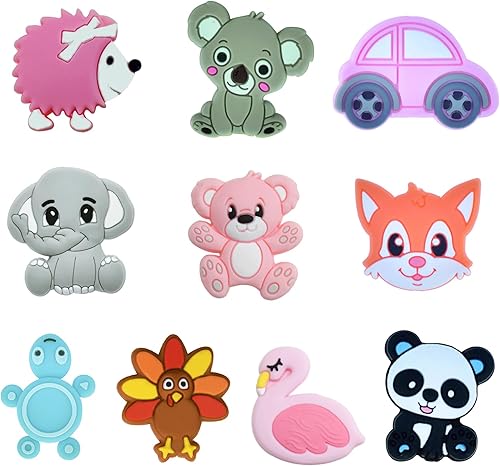 10 cuentas de silicona de animales de colores, cuentas espaciadoras a granel, cuentas focales coloridas para manualidades, guirnalda, llavero,