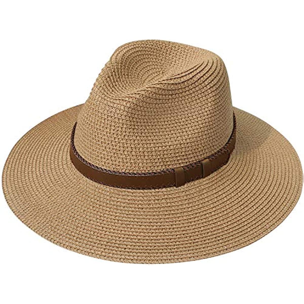 DRESHOW Damen Panama Hut Breiter Krempe Stroh Sommer Fedora Strohhut Panama Aufrollen Hut Strand Rollbar UV Sonnenhut UPF 50 +