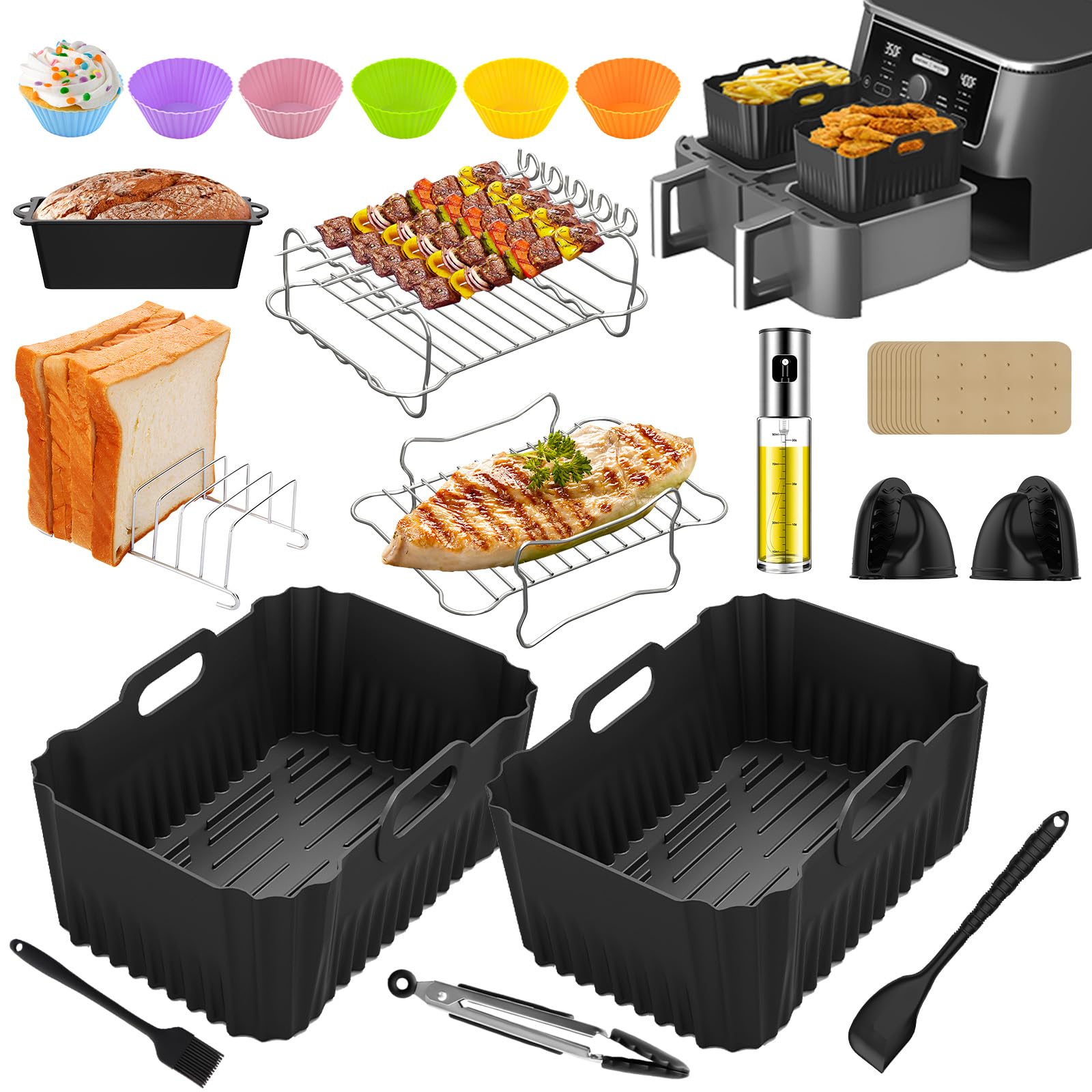 Moule Silicone Air Fryer 13 Pièces Pour Ninja Foodi AF400EU AF300EU - Accessoires Double Zone 7.6-9.5L