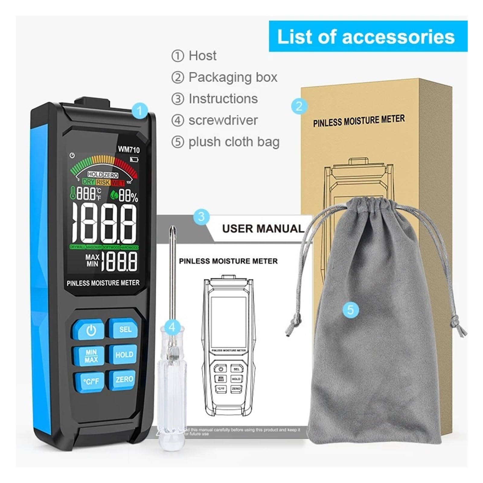 Cyfrowy Wilgotnościomierz Digital Wood Moisture Meter Non-destructive Inductive Hygrometer Analog Dual Display Ambient Temp Humidity Timber Damp Detector do Testowania Zawartości Wody