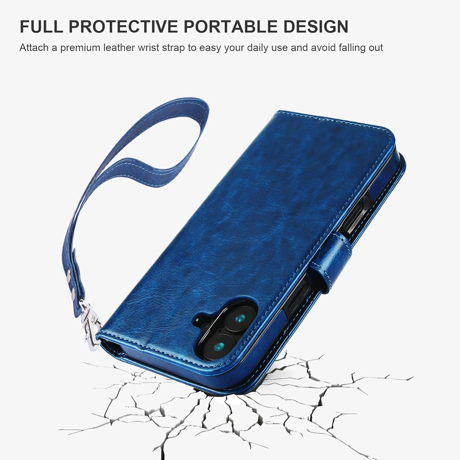 Bocasal for iPhone 16 Plus Wallet Case Compatible with MagSafe Wireless Charging, RFID Blocking Magnetic Leather Case with Card Slots Holder Kickstand Detachable Wrist Strap 6.7 Inch (Blue)