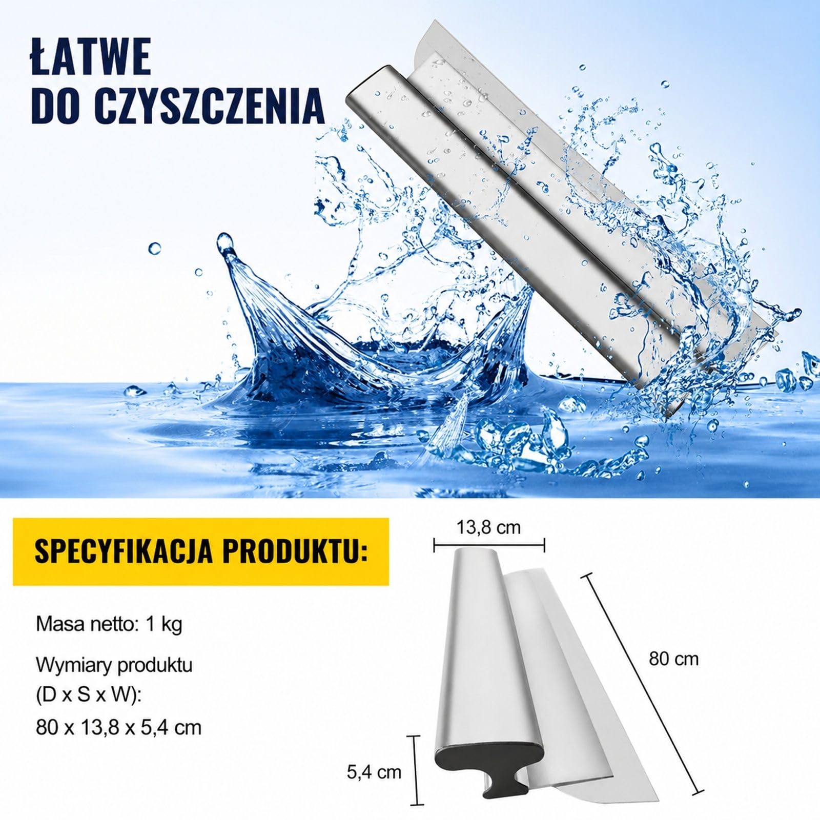 Szpachla do gładzi z ostrzem ze stali nierdzewnej, aluminiowym uchwytem i zaślepkami do ścian