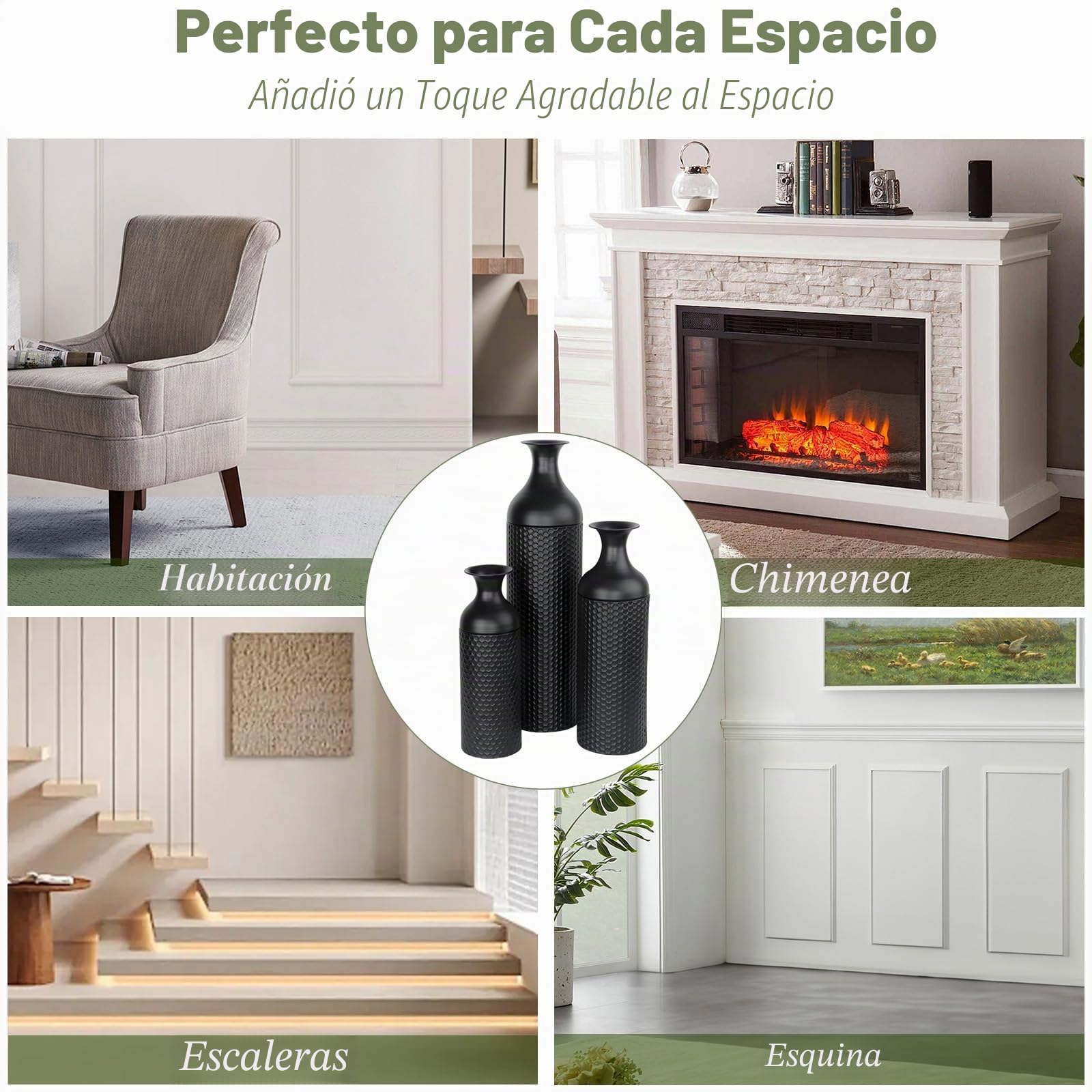 Jarrones negros grandes, 69/51/42 cm, 3 jarrones de flores de metal con textura de panal moderno para salón, rincón de casa, pasillo, decoración (con superficie lisa)