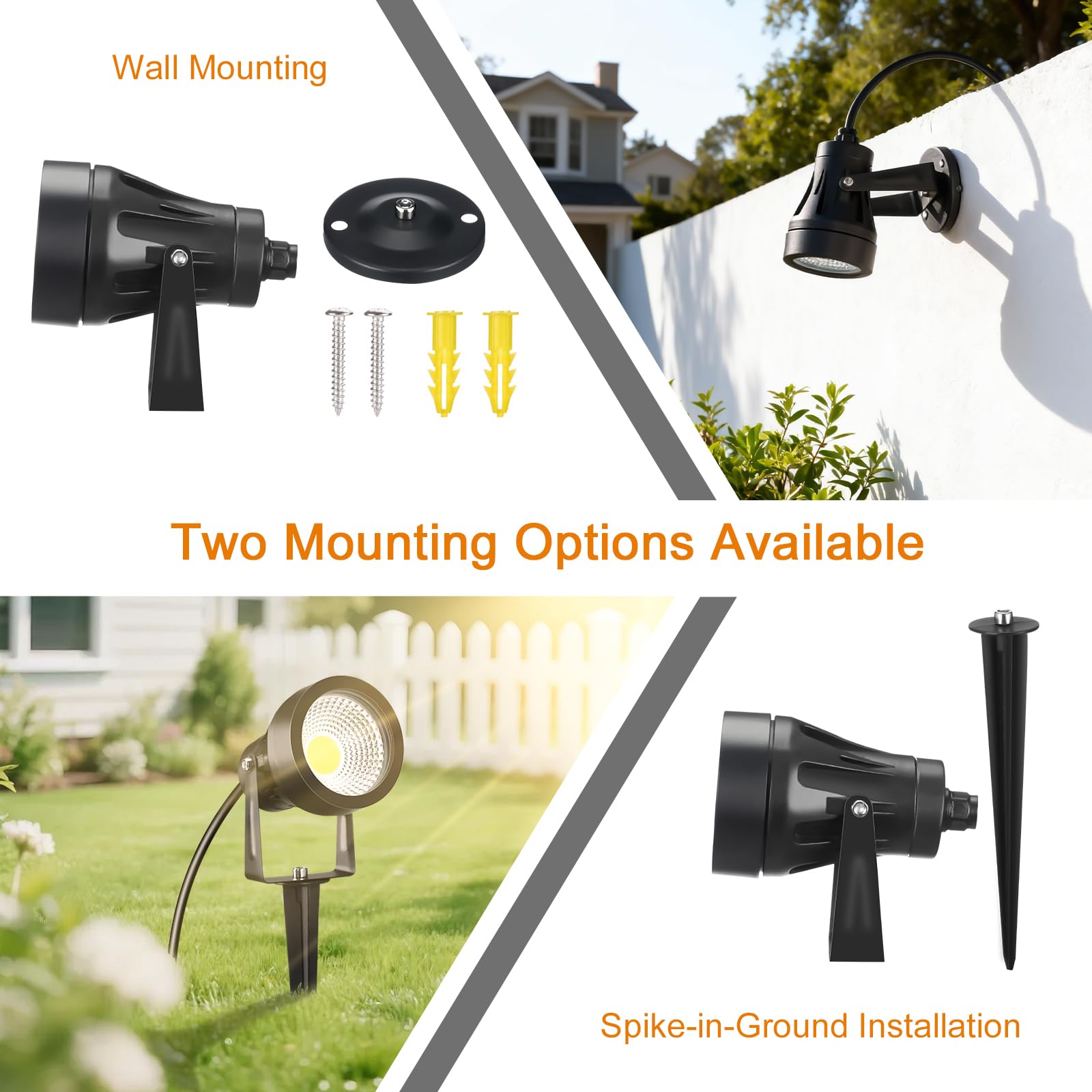 2 Pezzo Faretti da Giardino con Picchetto di Alimentazione 7W 700LM, Luci LED, Illuminazione per Giardino Impermeabile IP65, Faretto 220V 3000K Adatto per Pareti, Terrazze, Piante, Cavo da 2,5M