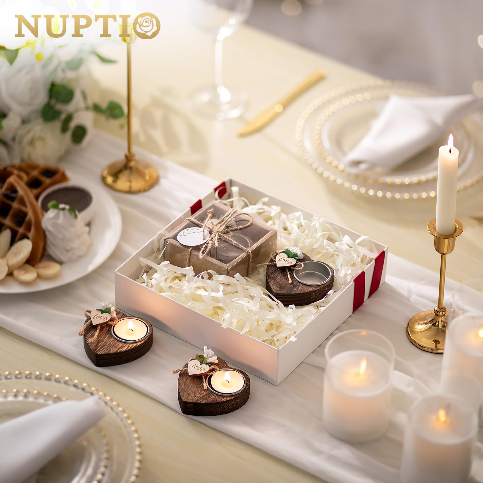 NUPTIO Portavelas de Té de Madera: 20 Piezas Recuerdos de Boda para Los Invitados Portacandelitas de Madera para Bautizo Personalizado Decoración de Mesa Hecha a Mano para Bautizo
