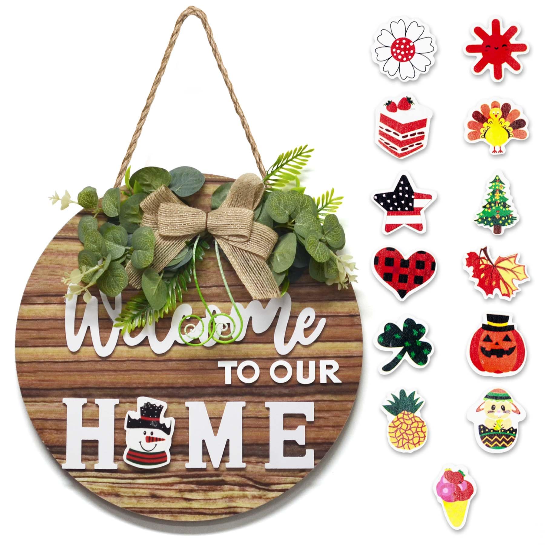 Interchangeable Welcome Sign for Front Door with 14 Changeable Icons ...