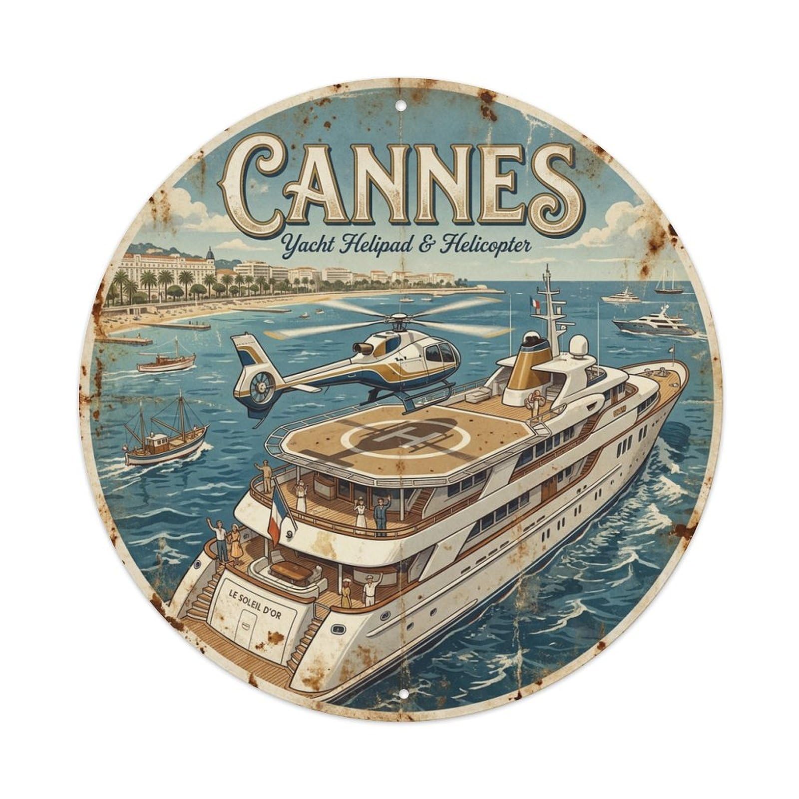 Riviera Travel Yacht Arrival Seaplane Cannes France Metal Tin Sign