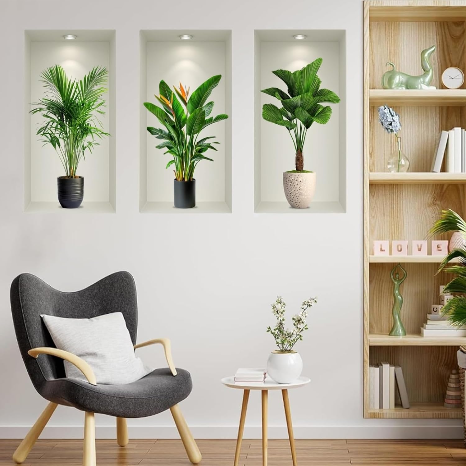 3D Green Plant Wall Stickers Vivid Self-Adhesive Home Decor | 3 Sheets Faux Potted Plant Wall Decals Peel and Stick Vase for Living Room Bedroom Office Home Decor Green Potted Plant