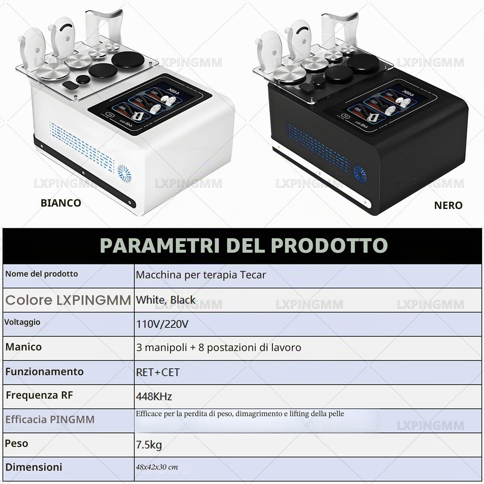 Terapia Tecar portatile per cure profonde,apparecchio per fisioterapia TECAR, con 8 postazioni di lavoro,3 manipoli e 1 piastra negativa, rassodamento,modellamento e sollievo dal dolore Black