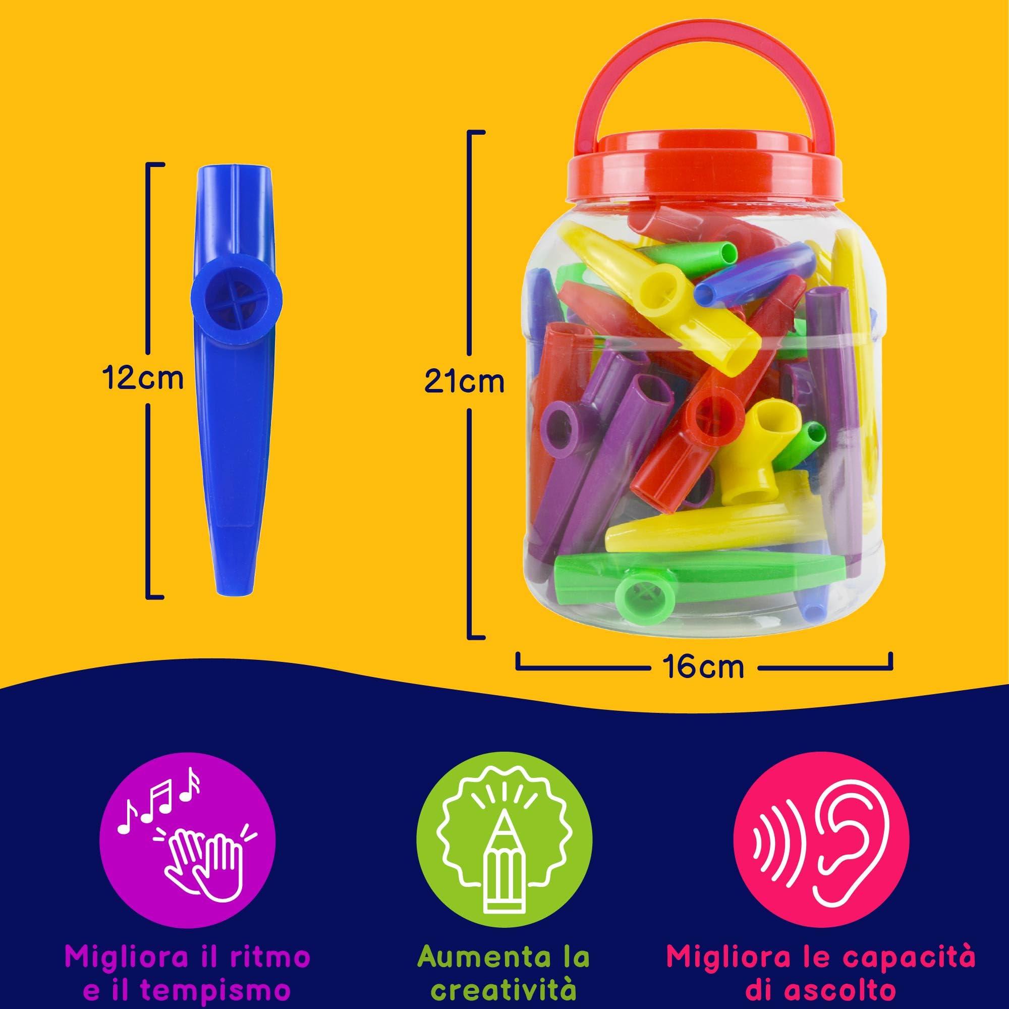 A-Star Kazoo in plastica multicolore - Confezione da 40 pezzi - In vaschetta di plastica con maniglia per il trasporto