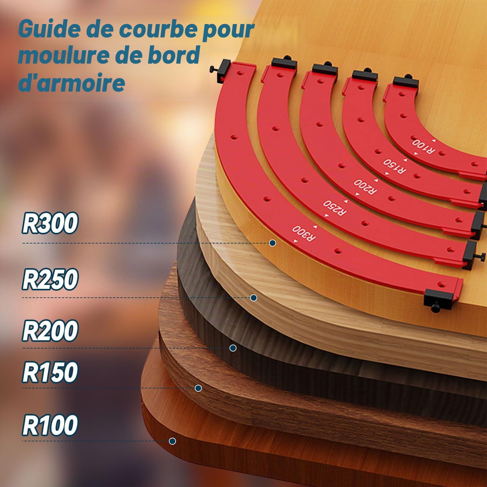 Gabarit d'angle rond, guide de routage d'angle pour le travail du bois R100 R150 R200 R250 R300 Guide de courbe pour bordure d'armoire en aluminium