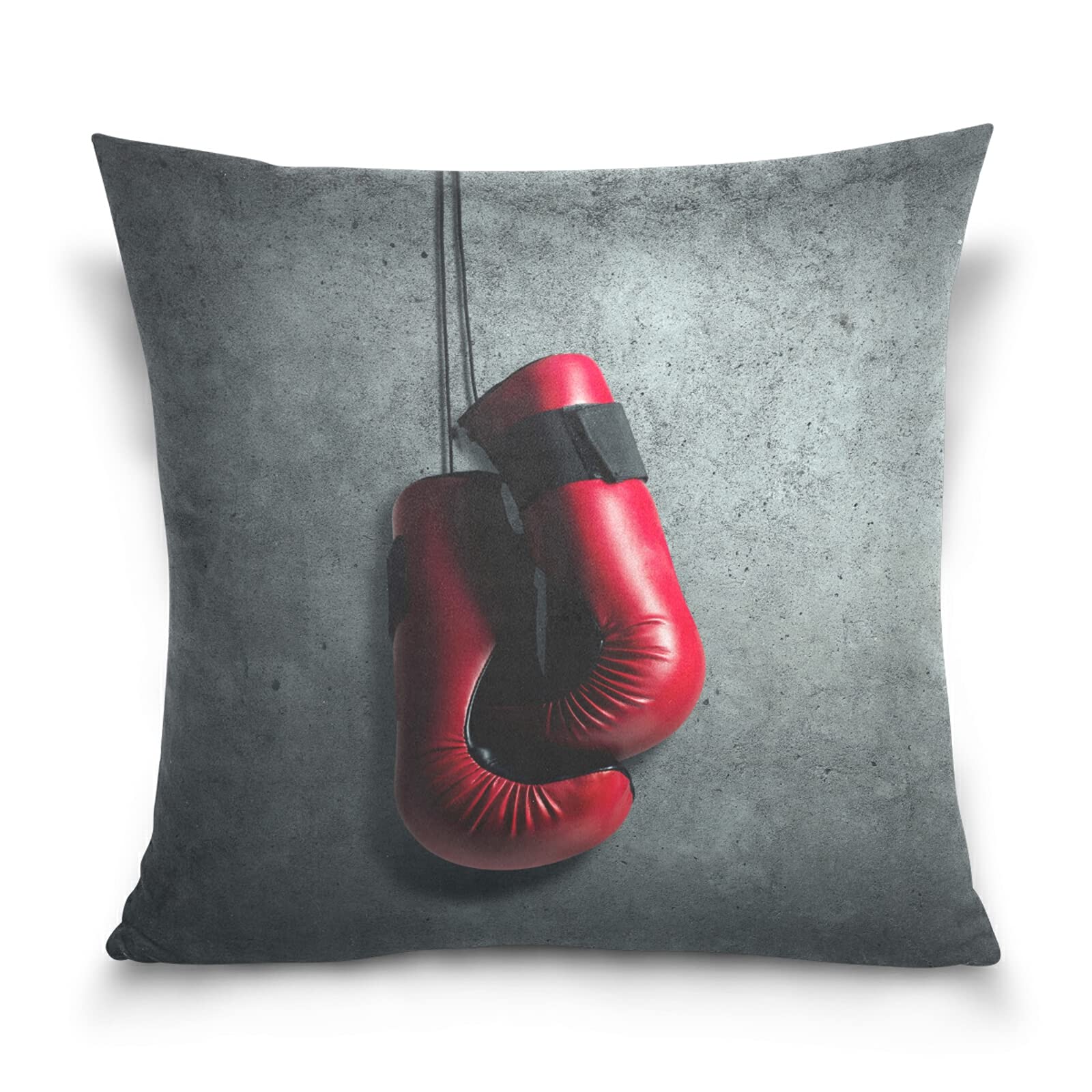 Poeticcity Red Boxing Gloves Hanging on Wall as Retirement Concept Cotton Velvet Throw Pillow, Soft Breathable Bed Pillows, Pillowcase Sham Cushion Covers Twin Sides for Car Couch Bed 16x16 inches