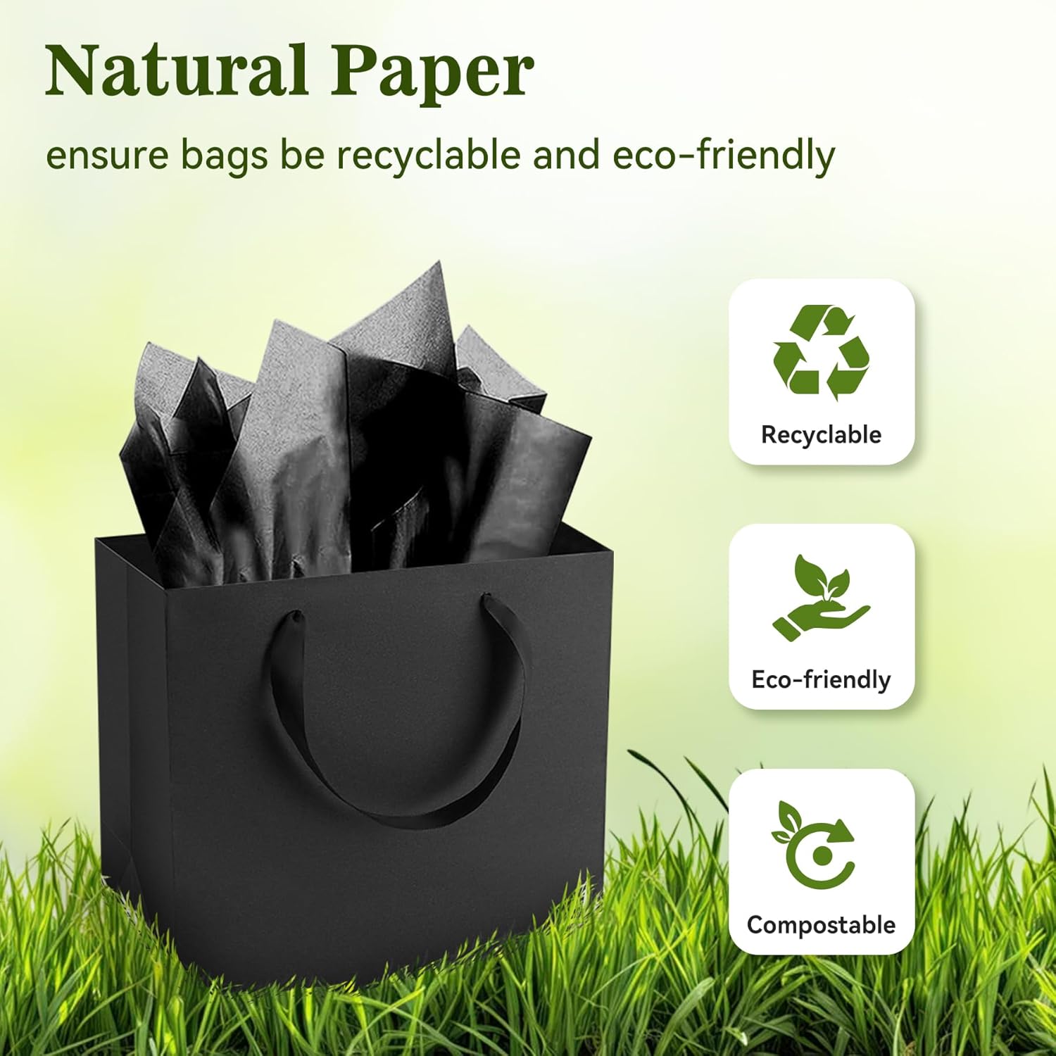 GEGIBOA Black Gift Bags With Handles and Tissue Paper 16 Pcs, 12.5x4.5x11 Inch Sturdy Kraft Paper Gift Bags, Bulk for Wedding, Party, Birthday, Business and Shopping