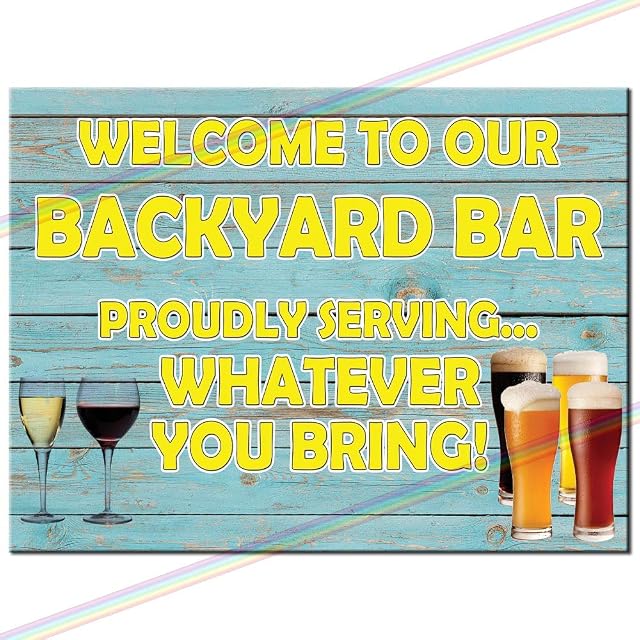 Metal Signs -Backyard Bar Logo. Man Cave Tin Metal Retro Sign Hanging Wall Plaque Kitchen Shed Garage. Medium (20cm x 15cm)