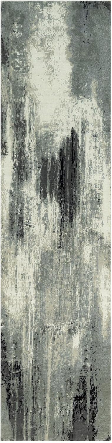 Pitch Black Soft to Touch Abstract Design Wool and Silk Hand Knotted Runner Rug (2'7"x10')