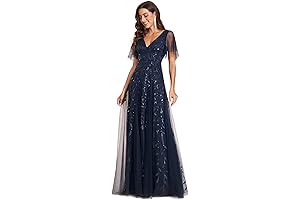 Shimmering Elegance: Women's Sequin Sparkly V-Neck Short Sleeve Maxi Evening Dress