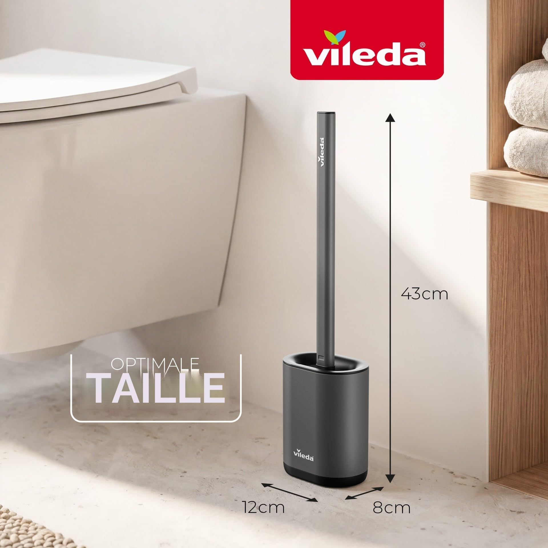Vileda Brosse WC en Silicone avec tête Flexible et Manche en Acier Inoxydable - Brosse pour Toilettes à Zones de Nettoyage 2-en-1 - Hygiénique, Anti-odeurs, Inoxydable, séchage Rapide