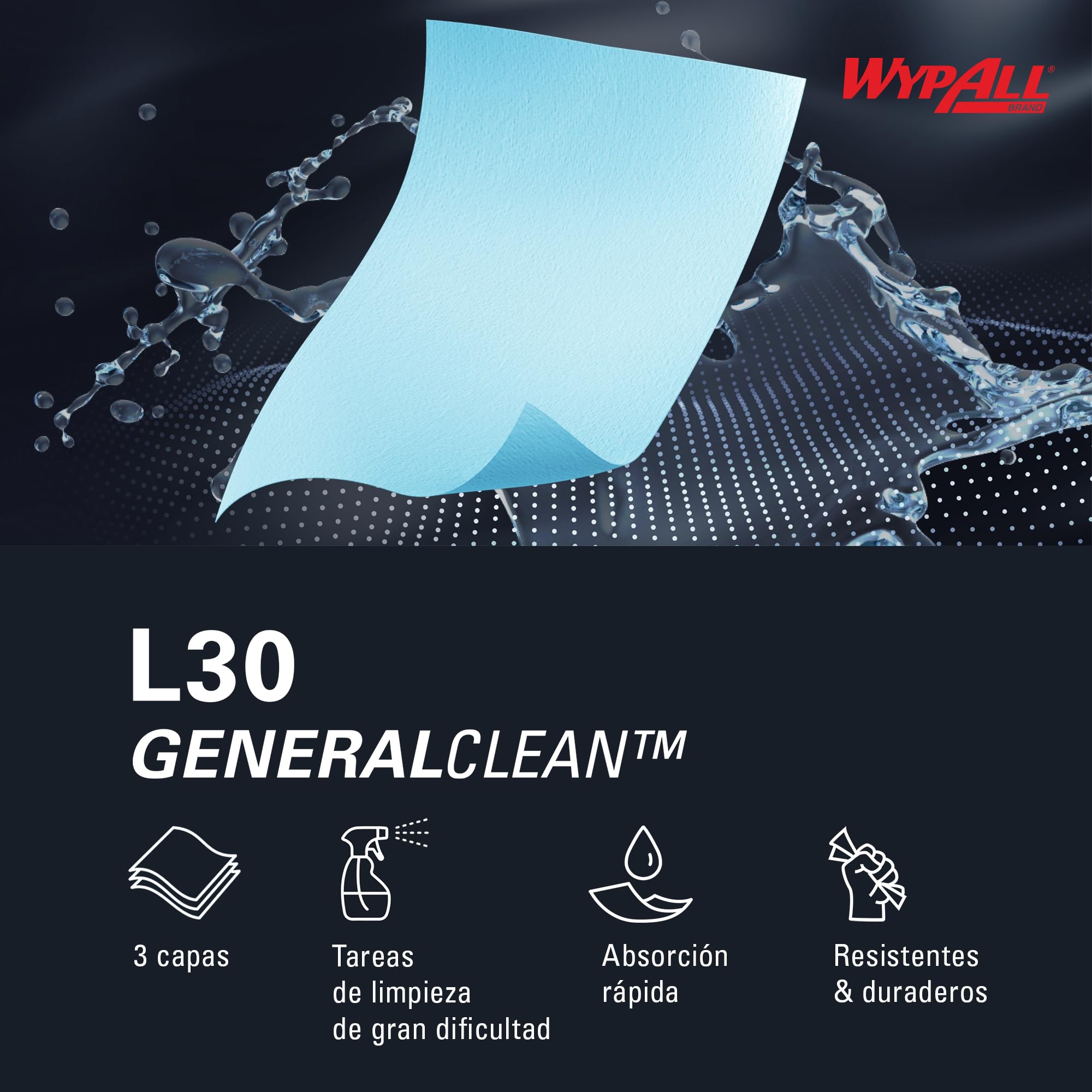 WypAll Rollo de Paños de Limpieza 7426, 3 Capas, Extra Grande y Ultra Absorbente, Paños Industriales Resistentes para Derrames, Aceites y Limpieza de Superficies, 1 Rollo x 670 Hojas