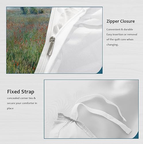 Miniatura 6 de Claude Monet Funda nórdica 3pc Paisaje de granja Juego de ropa de cama Cálida cubierta transpirable de edredón de microfibra con cierre de