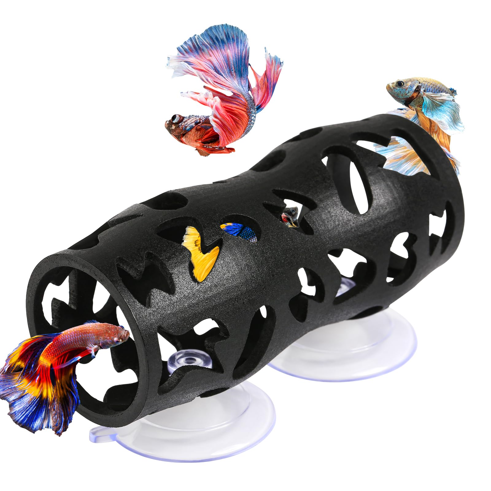 Betta Fish Tunnel, Betta Cave Black, Hollow BettaTunnel Tank Decor, Shrimp Hideout for Corner Fish Passing Or Hiding Shrimp Cichlid Be Covered Easily in Moss to Offer More of A Hide
