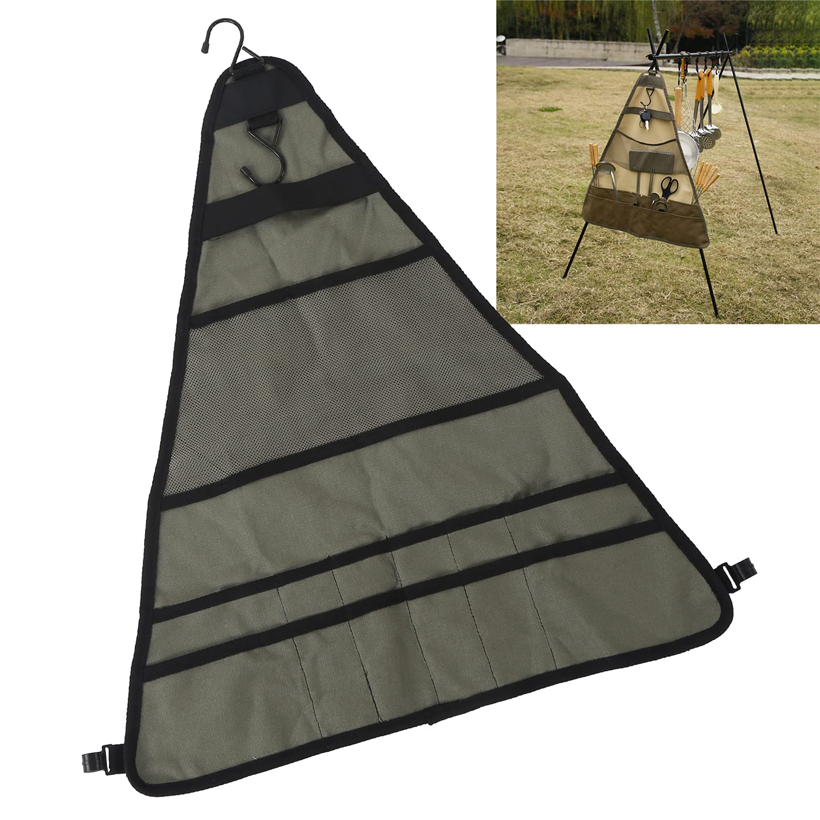 yaogohua Tableware Storage Bag, Outdoor Picnic Cutlery Tableware Storage Bag Camping Utensil Roll Flatware Bags, Foldable Adjustable Multi Pocket Cutlery Bag for Backpacking BBQ Camping Hiking