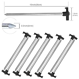 ABCCANOPY 15 Inch Tent Stakes 10 Pcs Non-Rust Metal Ground Anchors, Heavy Duty Spikes with 4 Ropes for Outdoor Camping, Black