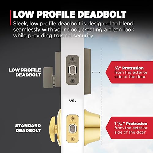 Miniatura 5 de Kwikset Midtown Cerradura de cerrojo de seguridad, puerta de entrada delantera con llave exterior moderna de níquel satinado, resistente a púas
