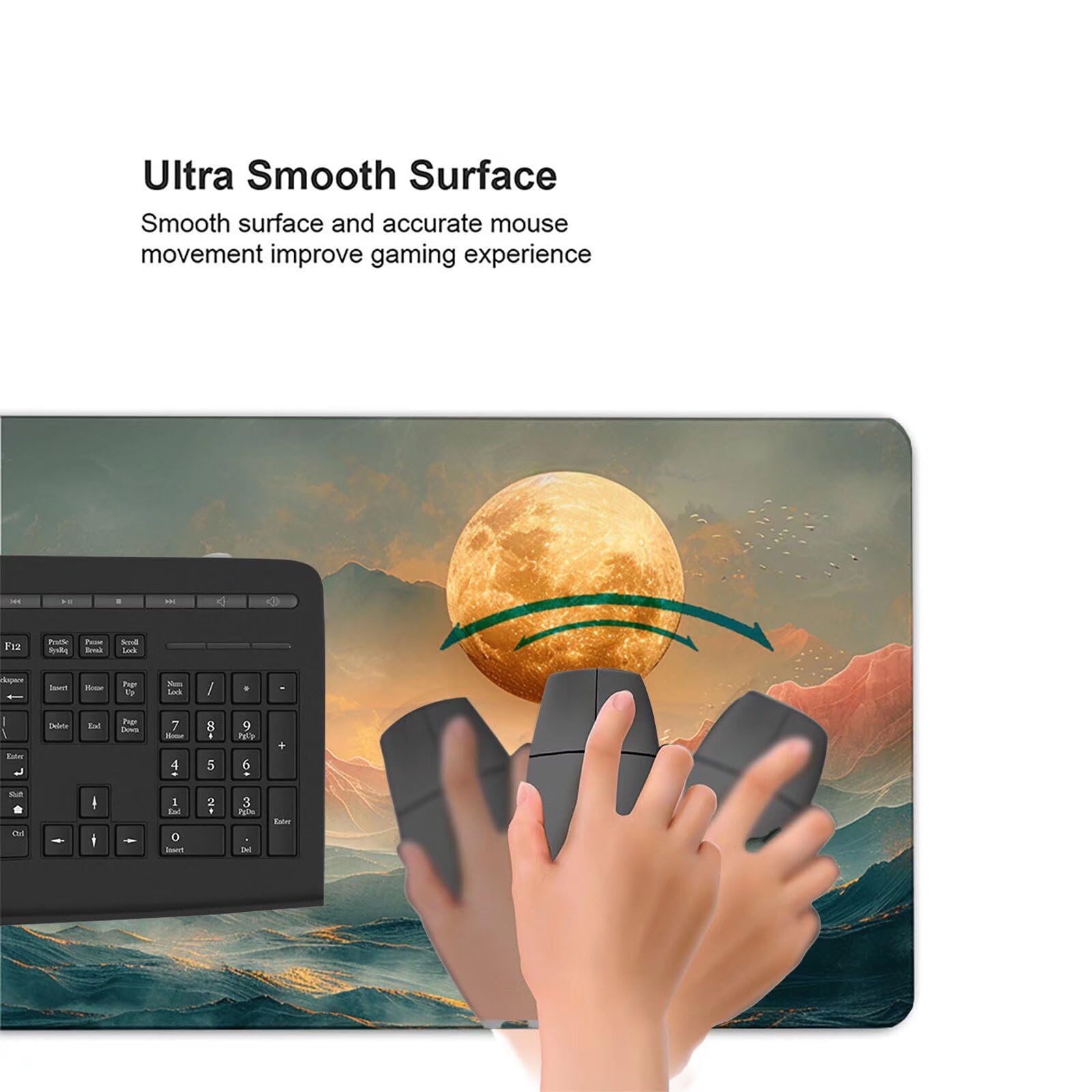 Tappetino Mouse Rosa, Luna Gaming Tappetino Mouse XXL 1200x600x3mm, Tappetino Scrivania Impermeabile e Antiscivolo, Migliora Precisione e Velocità Mouse Pad, per Accessori Gaming, Regalo 6-K-T