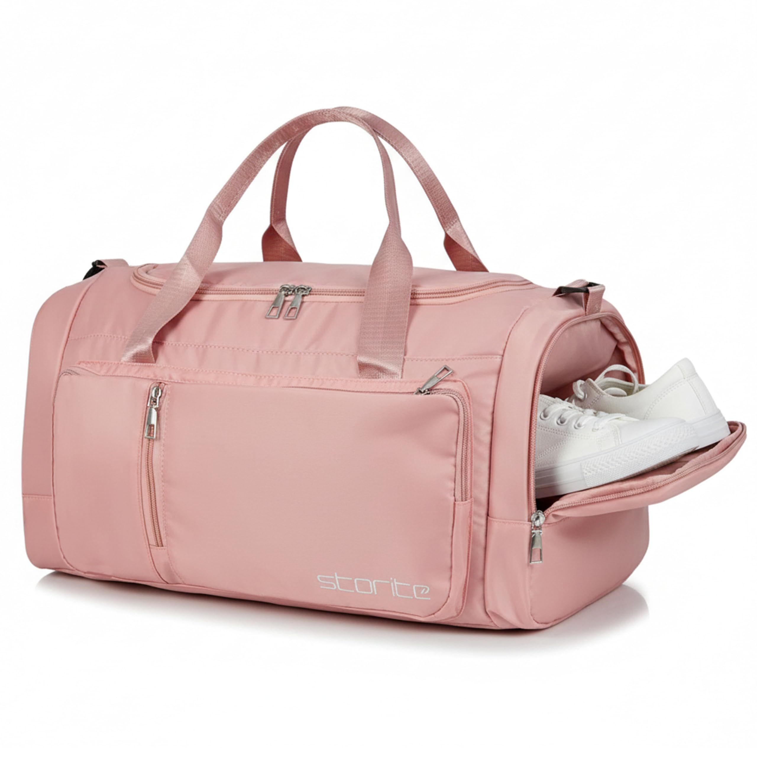Nylon 52 Cm Multi Purpose Travel Duffle Bag for Women with Dry and Wet Separate Pocket, Lightweight Waterproof Backpack Carry Luggage Bag with Shoe Compartment (Pink, 52 x 23 x 25 cm)-image-8