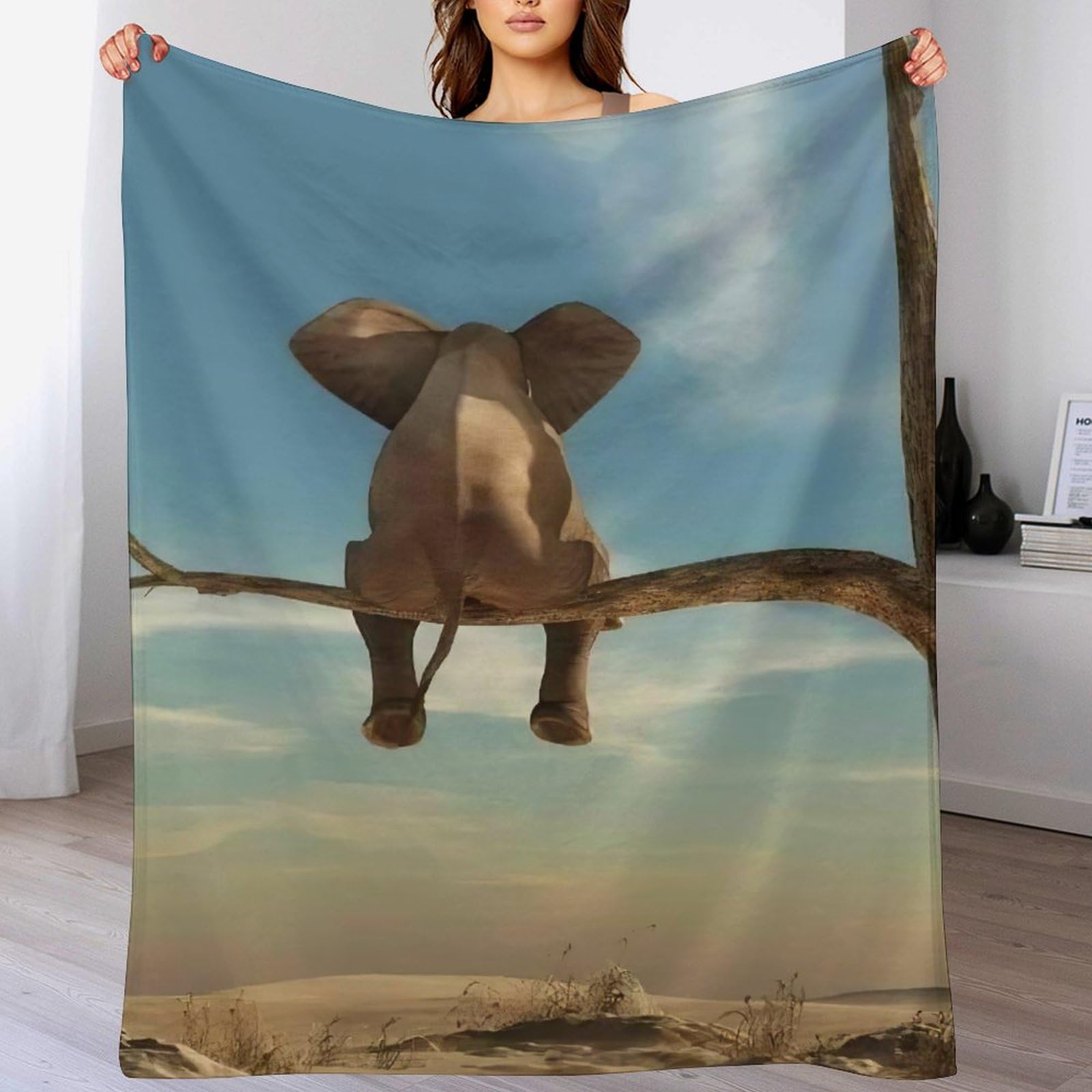 Plaid couverture polaire éléphant pour lit et canapé douce et légère 100x130cm