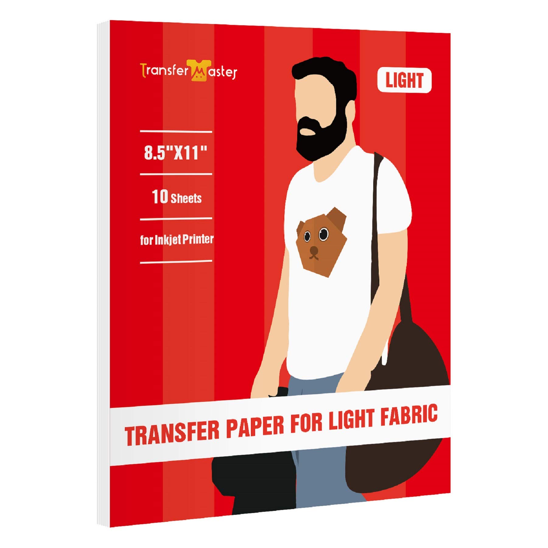 Inkjet Printable Iron-On Heat Transfer Paper for White and Light Fabric T-shirts, Totes, Bags, 8.5x11 Inch 10 Sheets by Transfer Master