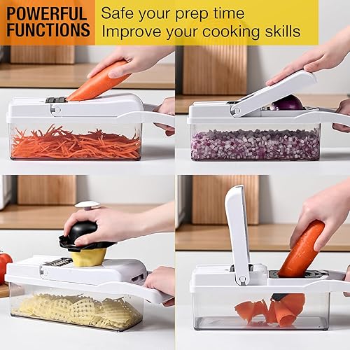 Miniatura 2 de Picador de verduras, 22 en 1 cortador de verduras y picador de alimentos con recipiente, rebanador de cebolla para tomate, papa, sin BPA y apto para