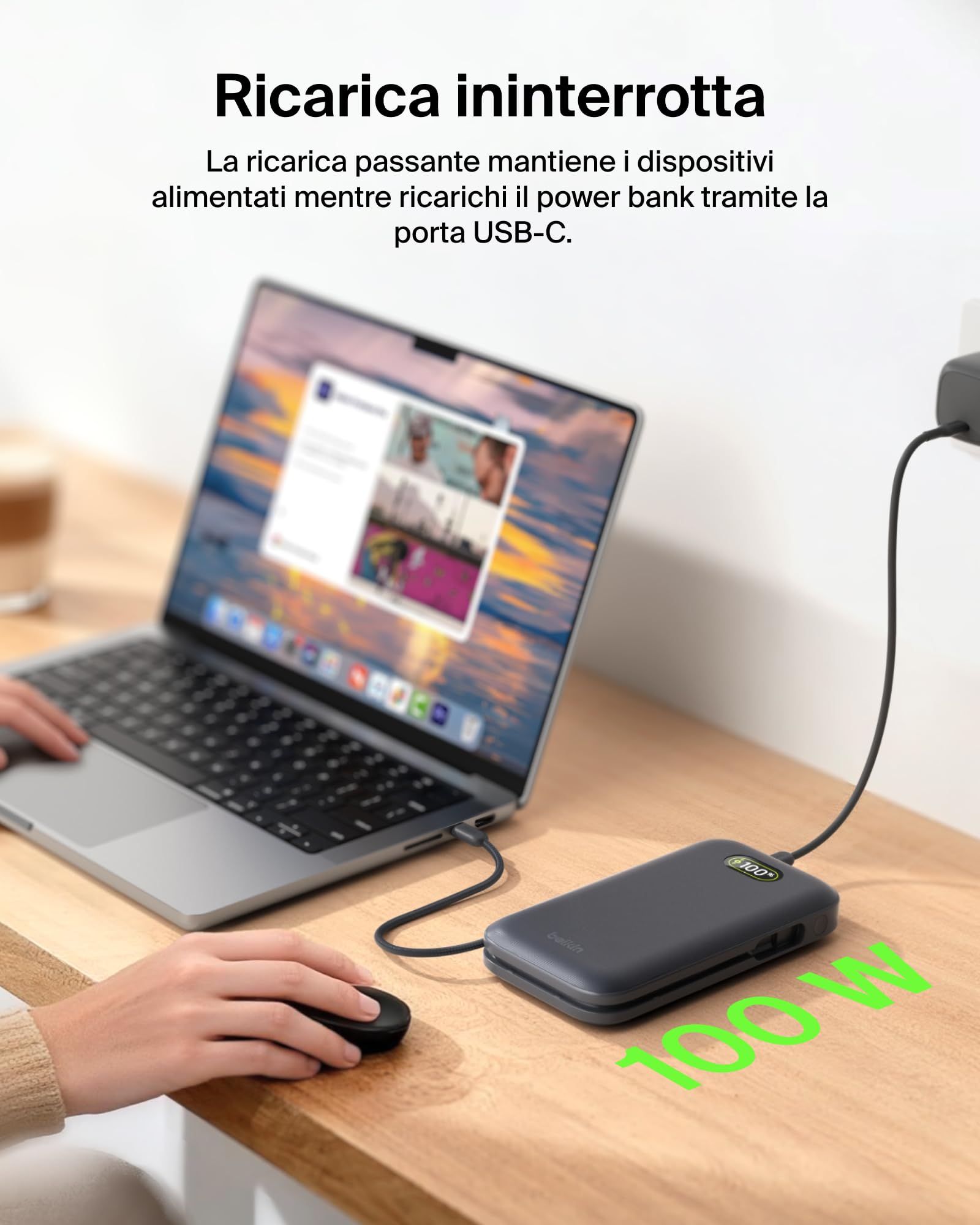 Belkin UltraCharge Pro Power Bank 27000mAh, Caricatore Portatile con Cavo USB C Integrato, USB PD 240W, Power Bank Portatile con Carica Rapida per MacBook Pro, iPhone, iPad Pro, Galaxy, Pixel, Carbone