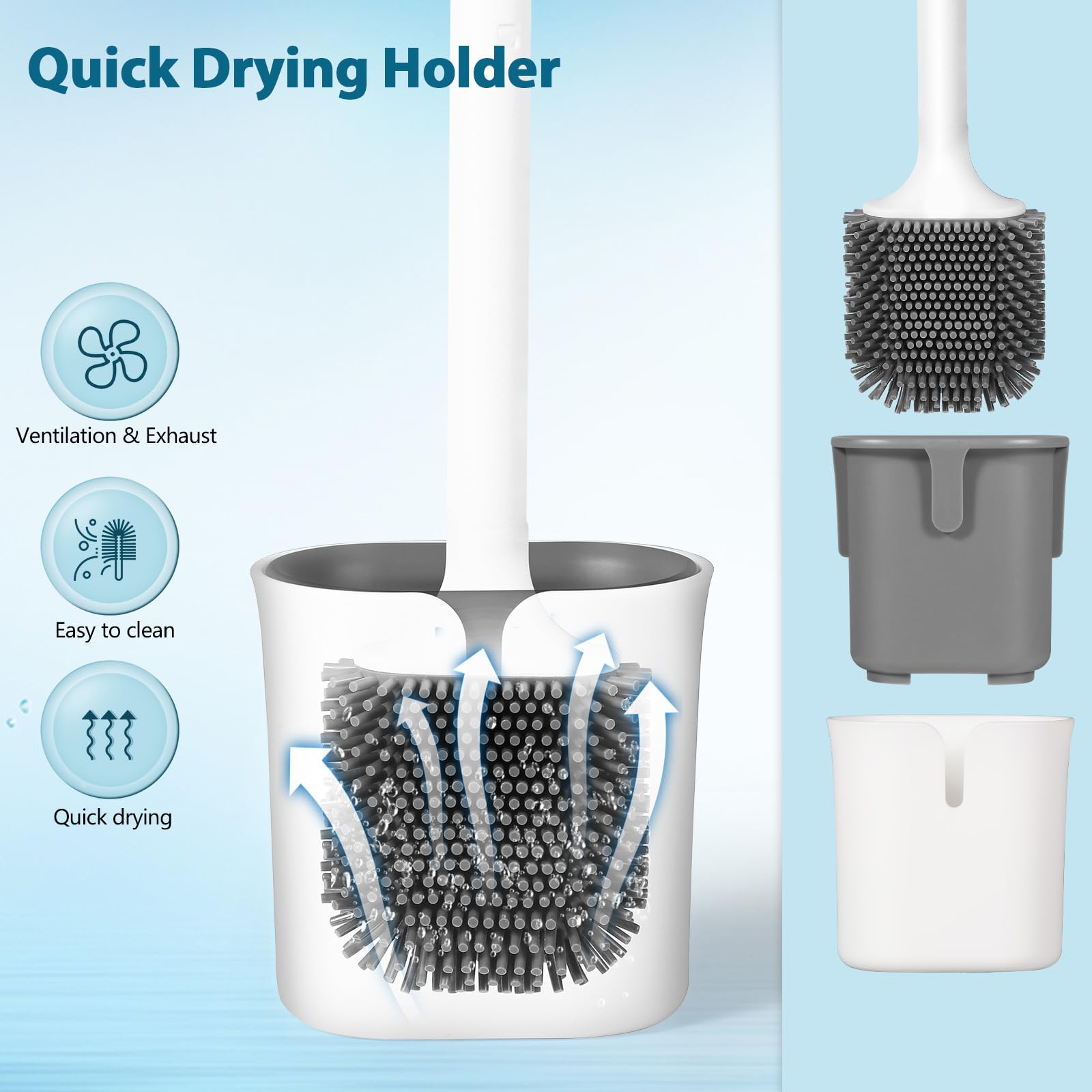 Blendura Silicone Toilet Brush, Wall Mounted, Toilet Brush & Toilet Brush Holder, Flexible Silicone Toilet Brush - Image 3