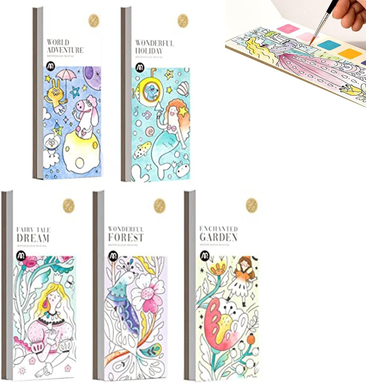 Pocket Watercolor Painting Book with Paints, Magic Water Coloring Book, Watercolor