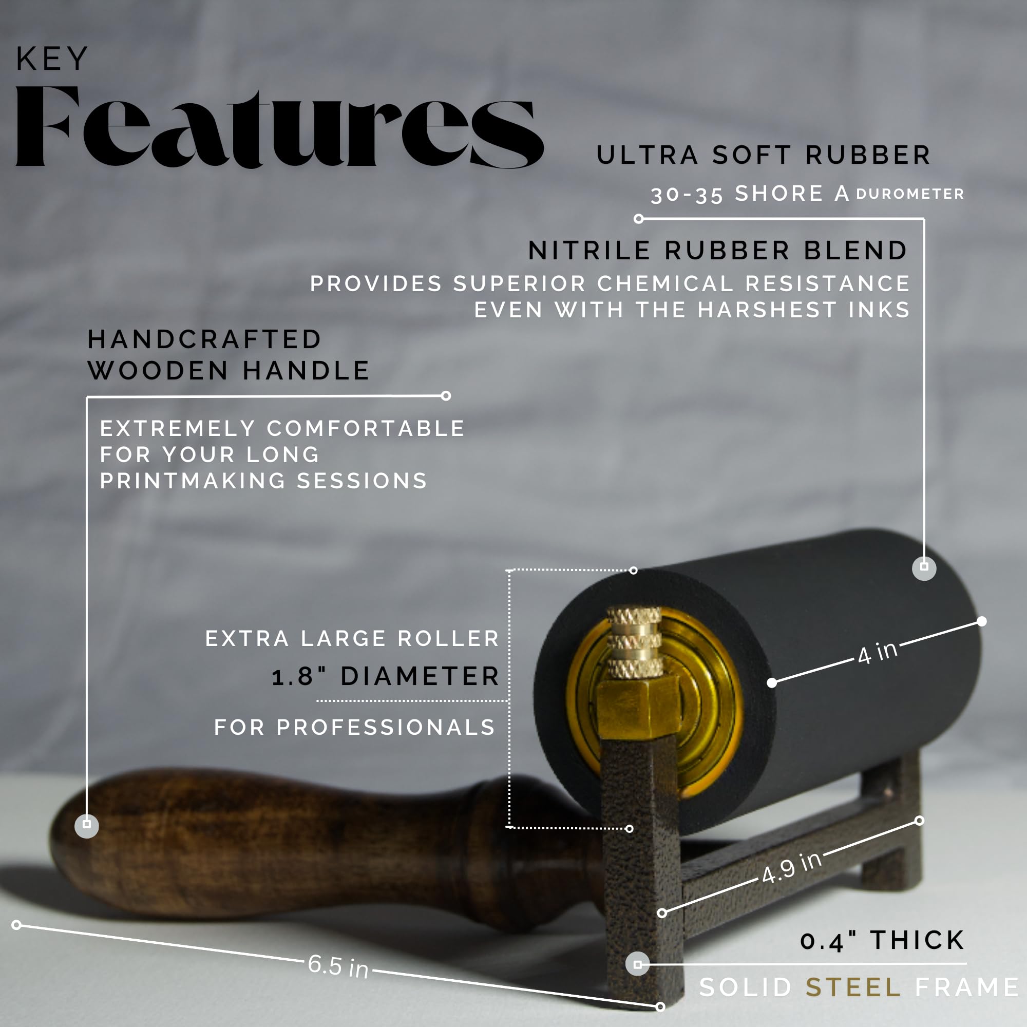 Leoball® Limited Edition Ultra-Soft Nitrile Rubber Block Printing Brayer, Deluxe Luxury 30-35 Shore A Rubber Roller, with Internal Bearing tech, 4 inch