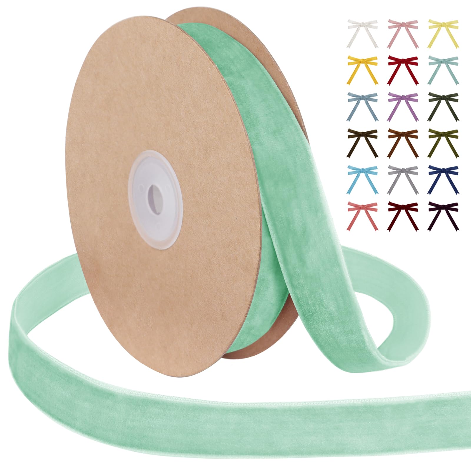 Uiopa Mint Green Velvet Ribbon, 25mm x 9m Single Face Wrapping Ribbon, Vintage Velvet Ribbons for Gift Wrapping, Wreaths, Wedding, Party, Home Decor, DIY Crafts โ image 1