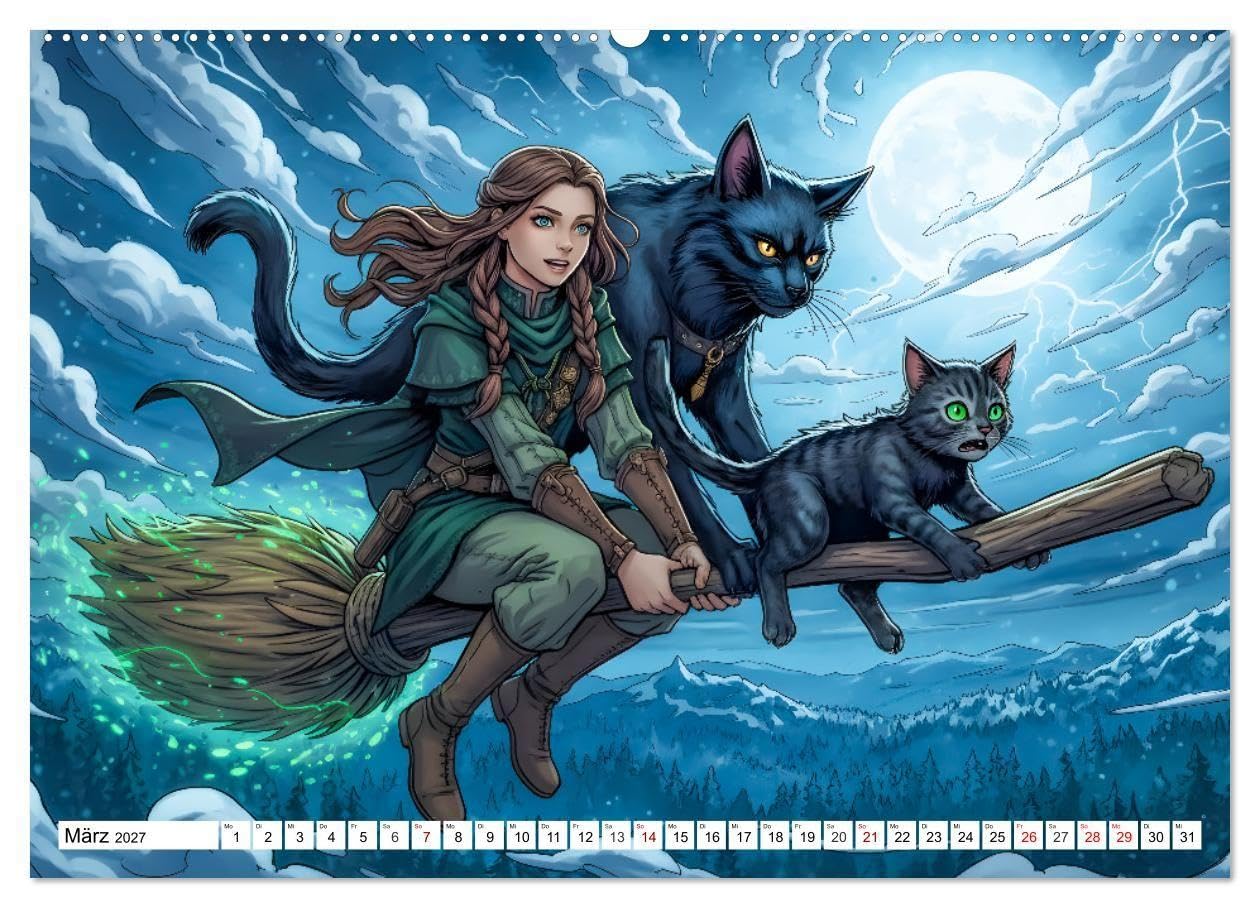 Die Walpurgisnacht - Alruns großes Hexenabenteuer (Wandkalender 2027 DIN A2 quer), CALVENDO Monatskalender: Eine fantasievolle, kind- und ... Überlieferungen neu erzählt. (CALVENDO Kunst)