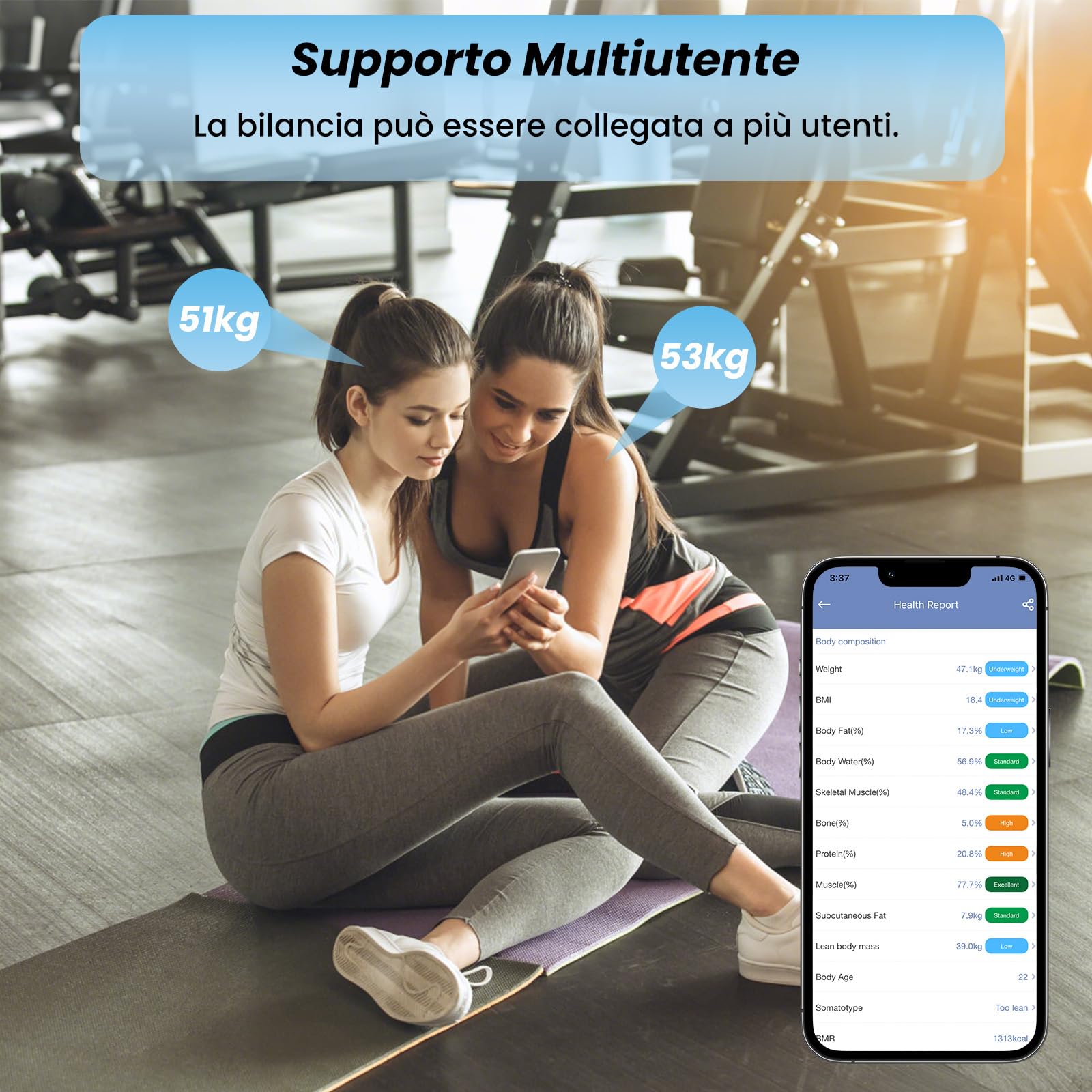 Himaly Bilancia Pesa Persona Digitale Bilancia Pesapersone Impedenziometrica Professionale Elettronica, Compatibile con Bluetooth, Peso di 180 kg per IOS e Android