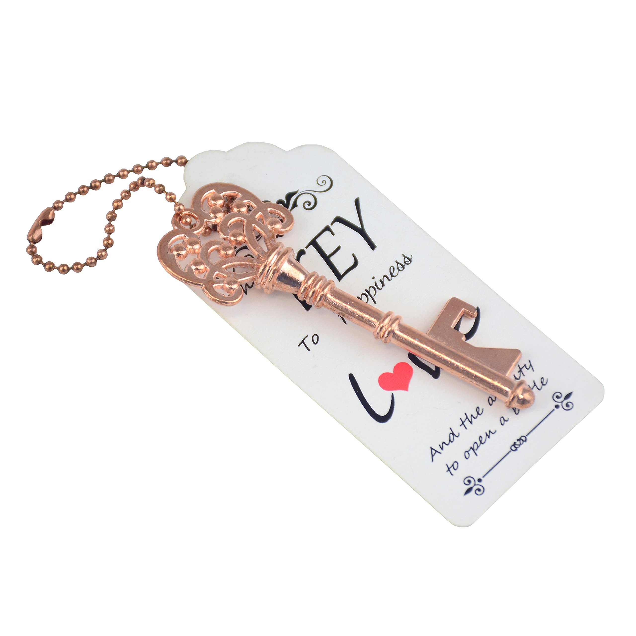 Makhry - Set di 52 chiavi apribottiglie, per bomboniere, ideale come ospiti, vintage, con etichette di ringraziamento, portachiavi (oro rosa)