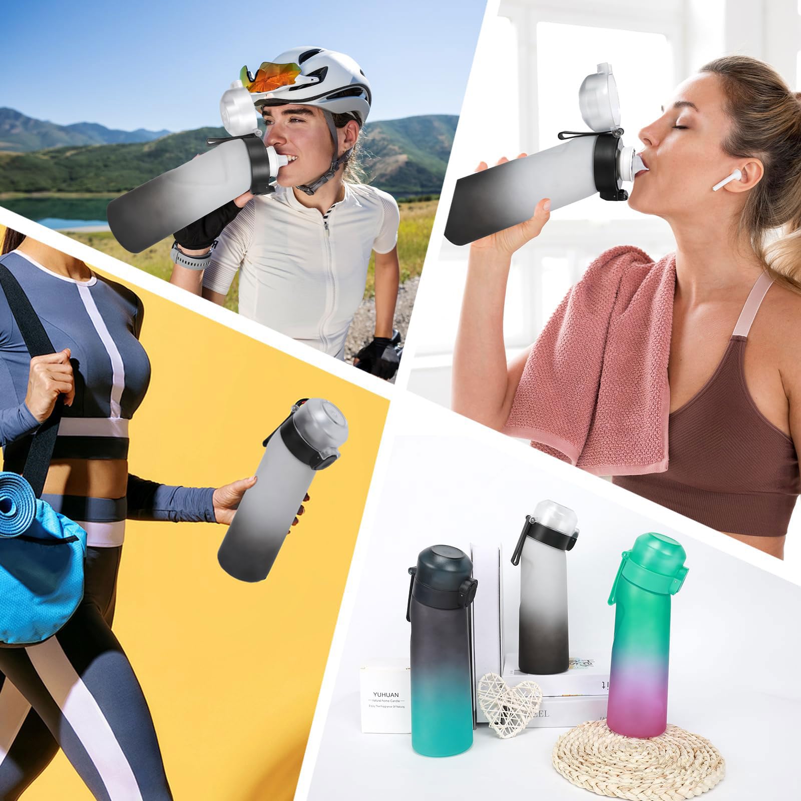 Botella con sabor, botella de agua de aire, botella de 650 ml con 7 cápsulas, botella de agua y agua con sabor, juego de botellas de agua con sabor (B)