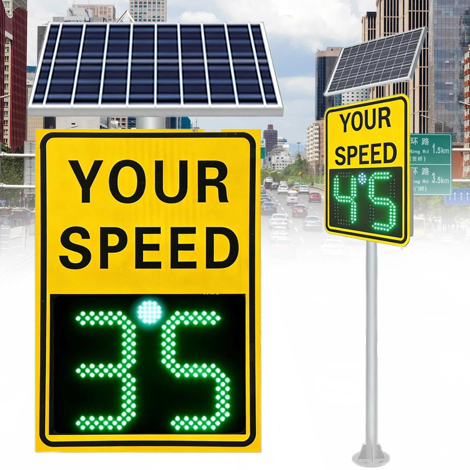 Señal de Velocidad de Radar alimentada por energía Solar de bajo Mantenimiento y Detector Digital de Radar de tráfico con Control Remoto, con señales LED Aluminio IP65 duraderas Yellow