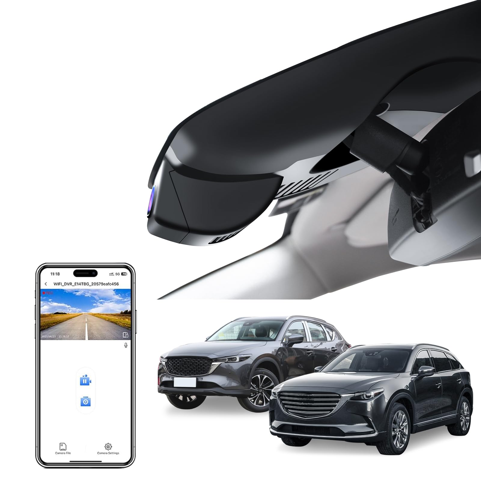 4K Dash Cam Custom fit for Mazda CX5 2019-2024 & CX-9 2020-2024 2.5S Select Preferred Carbon Edition Plus Turbo Signature Touring Signature Grand Touring Sport, WiFi & App, 128GB Card