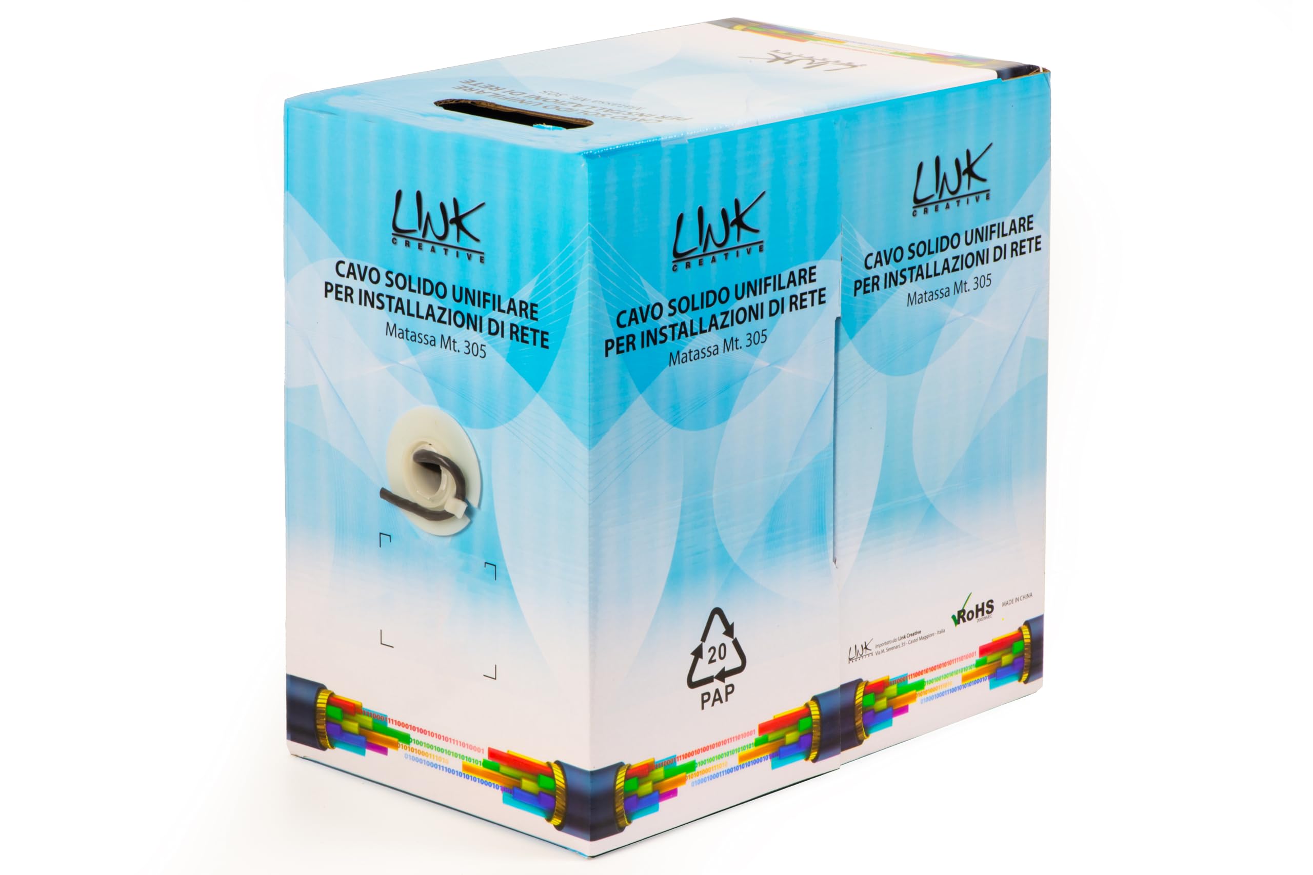 LINK LK305U6S - Cavo di rete solido UTP Categoria 6 (305 metri, grigio, AWG 23) – 8 conduttori in 4 coppie ritorte – Conforme CPR Classe Eca e certificazione CE